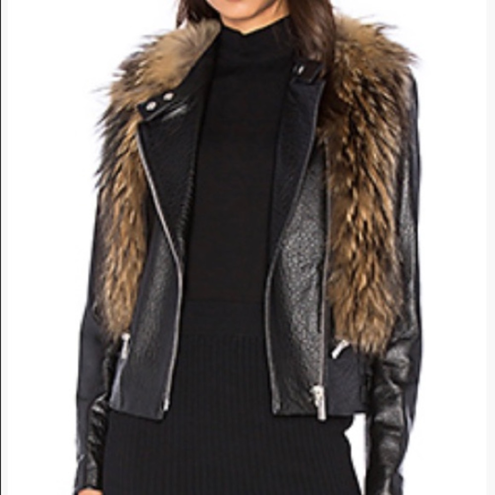Black Leather and Raccoon Fur jacket